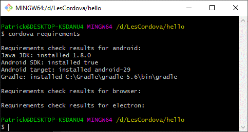 Controleer cordova/PhoneGap